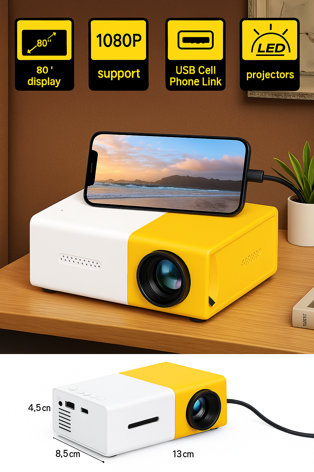 🌟Mini Proyector Portátil -Led Hdmi Yg300 60 Pulgadas